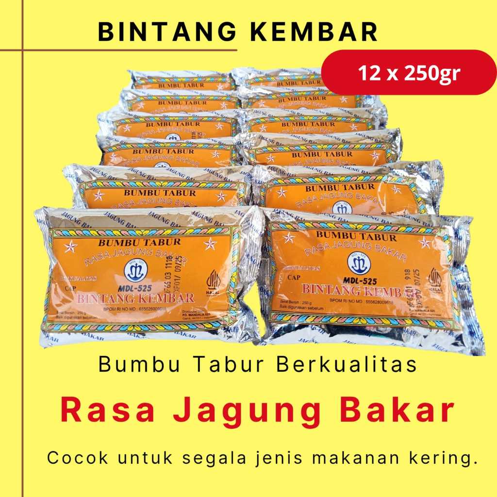 

Bumbu Tabur Rasa Jagung Bakar merk Bintang Kembar mdl 525 1 Bal ( 12 sachet x 250gr )