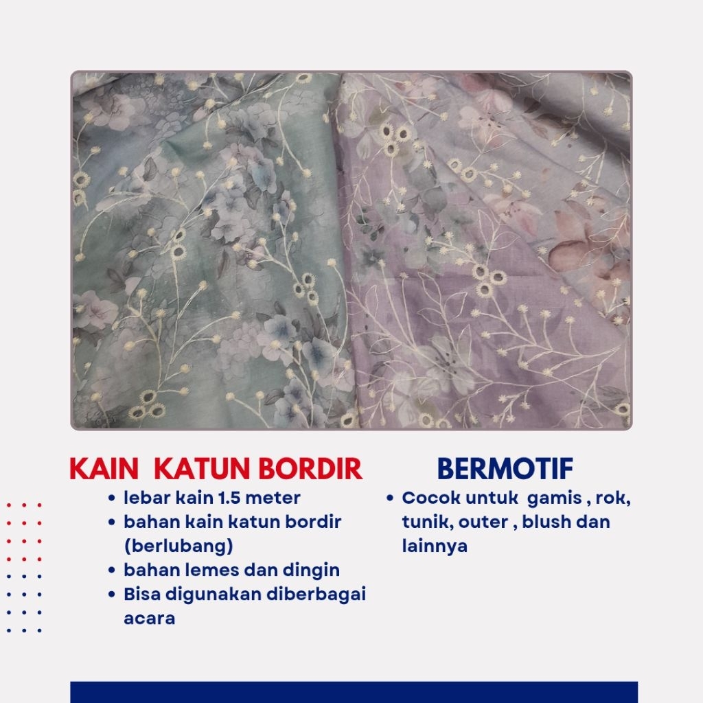 KAIN KATUN BORDIR MOTIF (LUBANG )(HARGA PER 0,50 METER)