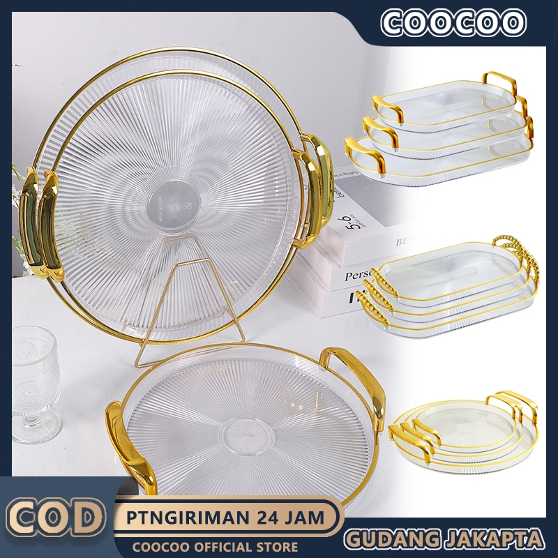 1SET 3PCS Mewah Cantik Serbaguna Nampan / Nampan Gagang Emas Nampan Buah Camilan