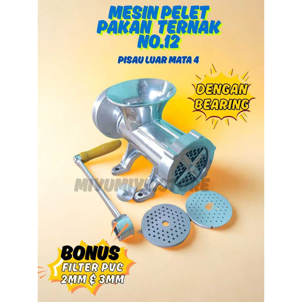 Mesin Cetak Pelet No.12 Pisau Mata 4 Dengan Pulley Bonus Filter PVC Mesin Pelet Voer Ayam Ikan Burun