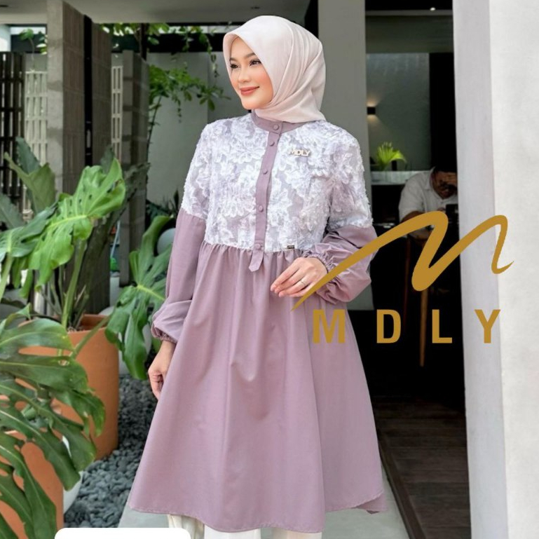 MDLY Baju kemeja atasan wanita muslim/Tunik Motif Kombinasi/Tunik Casual elegan/Ailee Tunic by MDLY