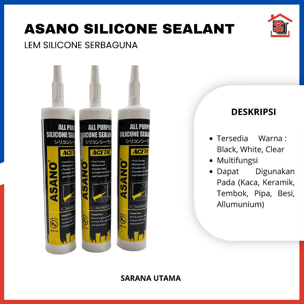 Asano Lem Silicone/ Lem Silikon Kaca/ Silikon Keramik / Lem Karet Silikon / Silicone Tabung