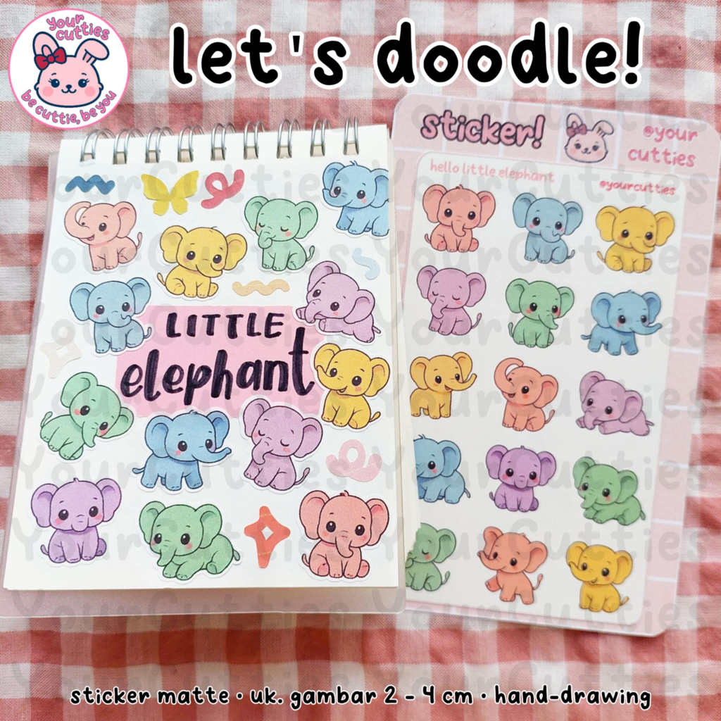 

[SHEET] STIKER GAJAH KECIL DOODLE LITTLE ELEPHANT JURNAL BUJO PLANNER LUCU MURAH