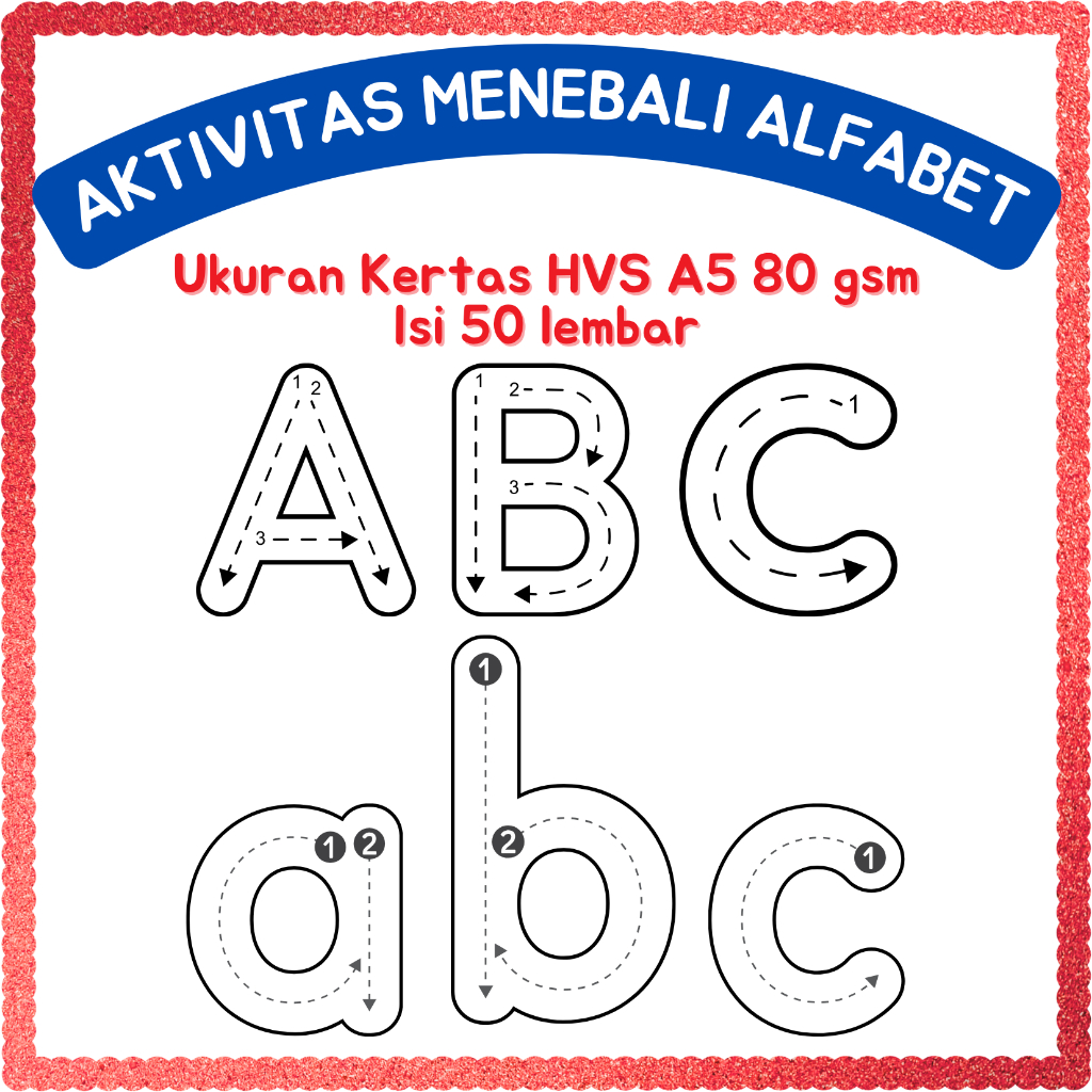 

LEMBAR AKTIVITAS MENEBALI HURUF ALFABET ANAK PAUD-TK / KERTAS HVS A5 80 gram Isi 50 Lembar