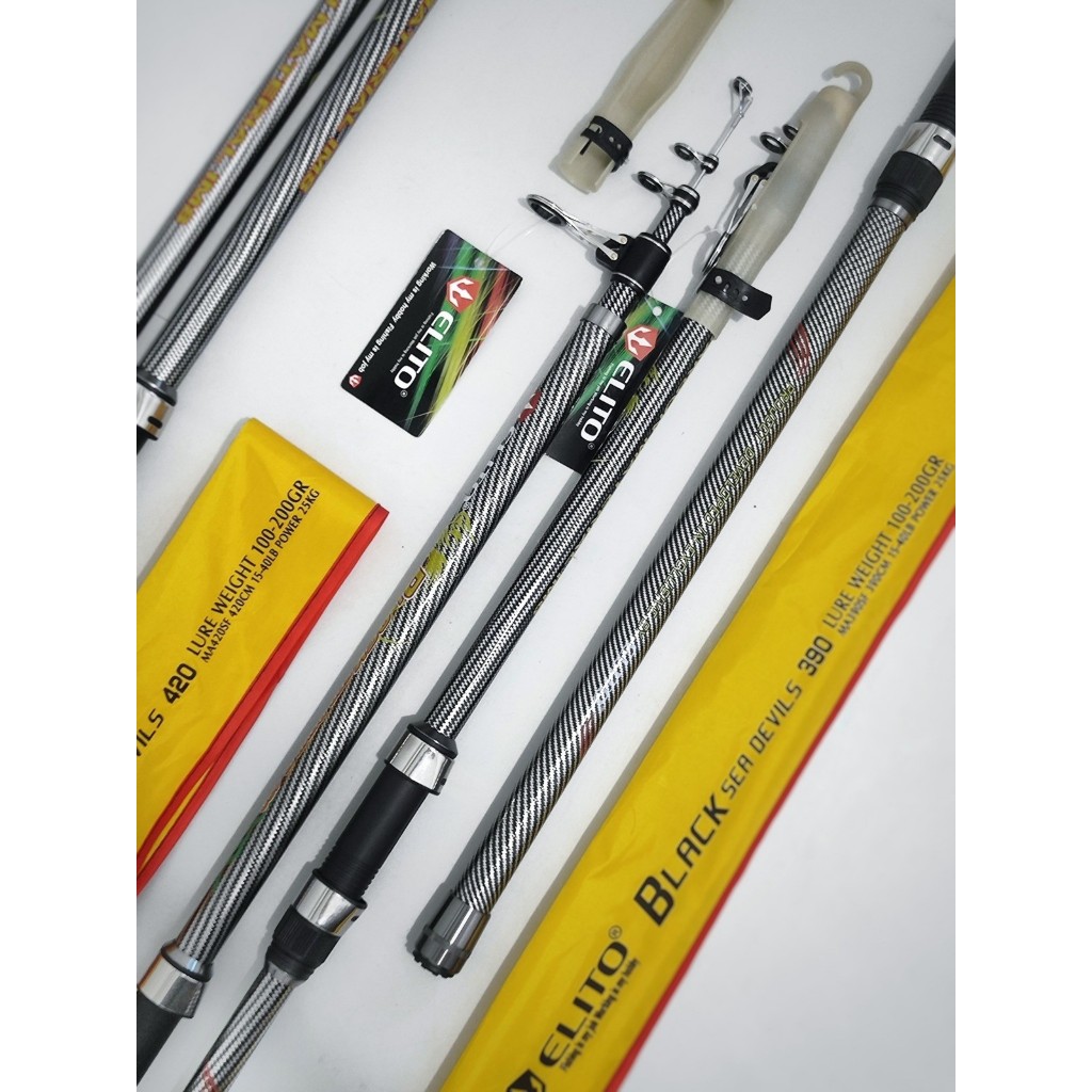 Joran Antena Surf Elito BLACK SEA DEVIL 300 360 390 420 450 Carbon Solid Tip