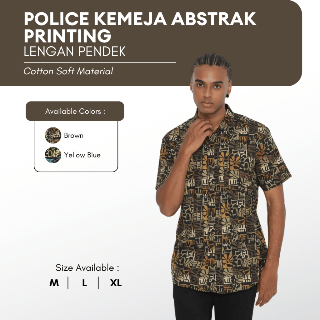 POLICE Kemeja Abstrak Printing Cotton Soft Regular Fit Pria