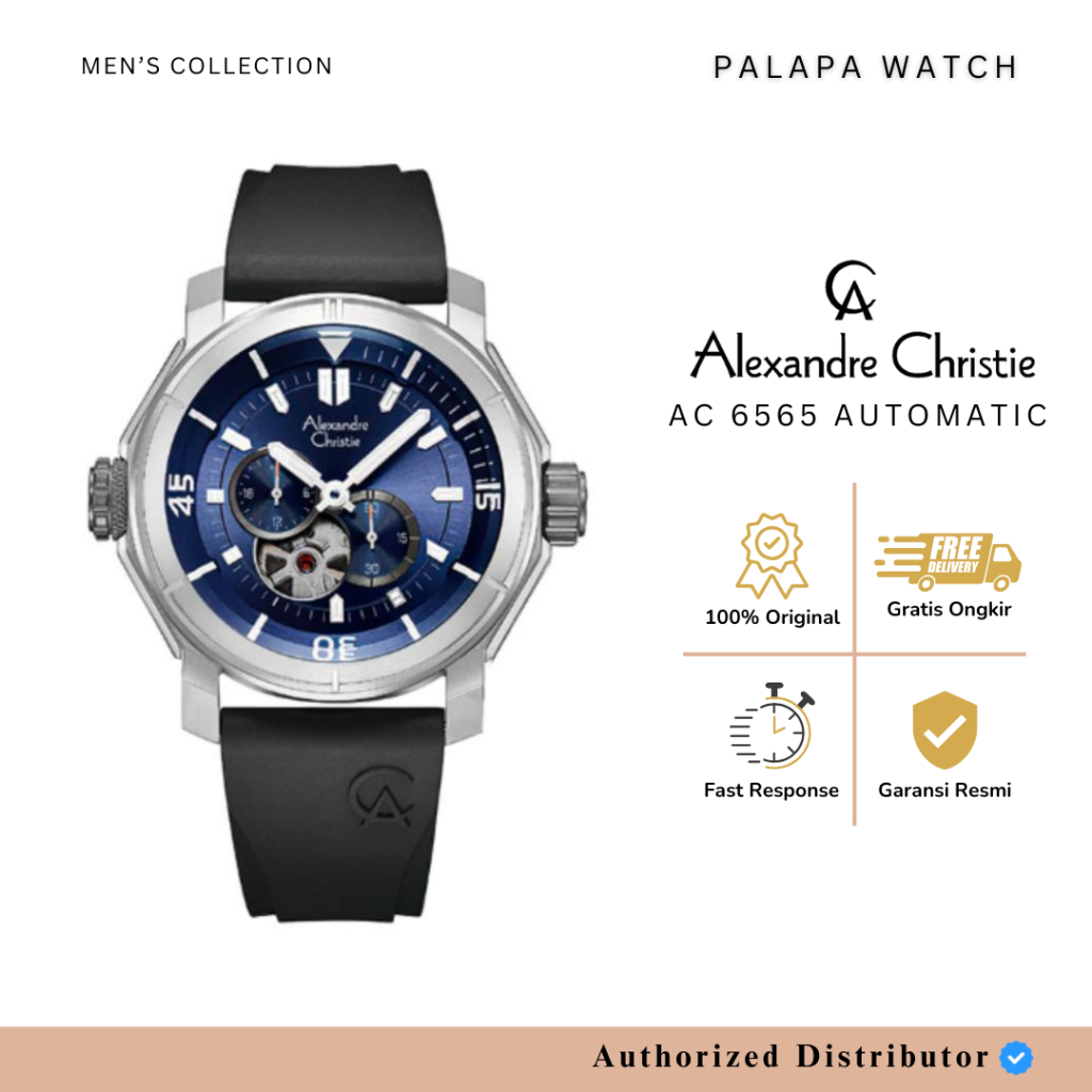 Jam Tangan Pria Alexandre Christie AC 6565 / ac6565 / 6565 Automatic Rubber Original