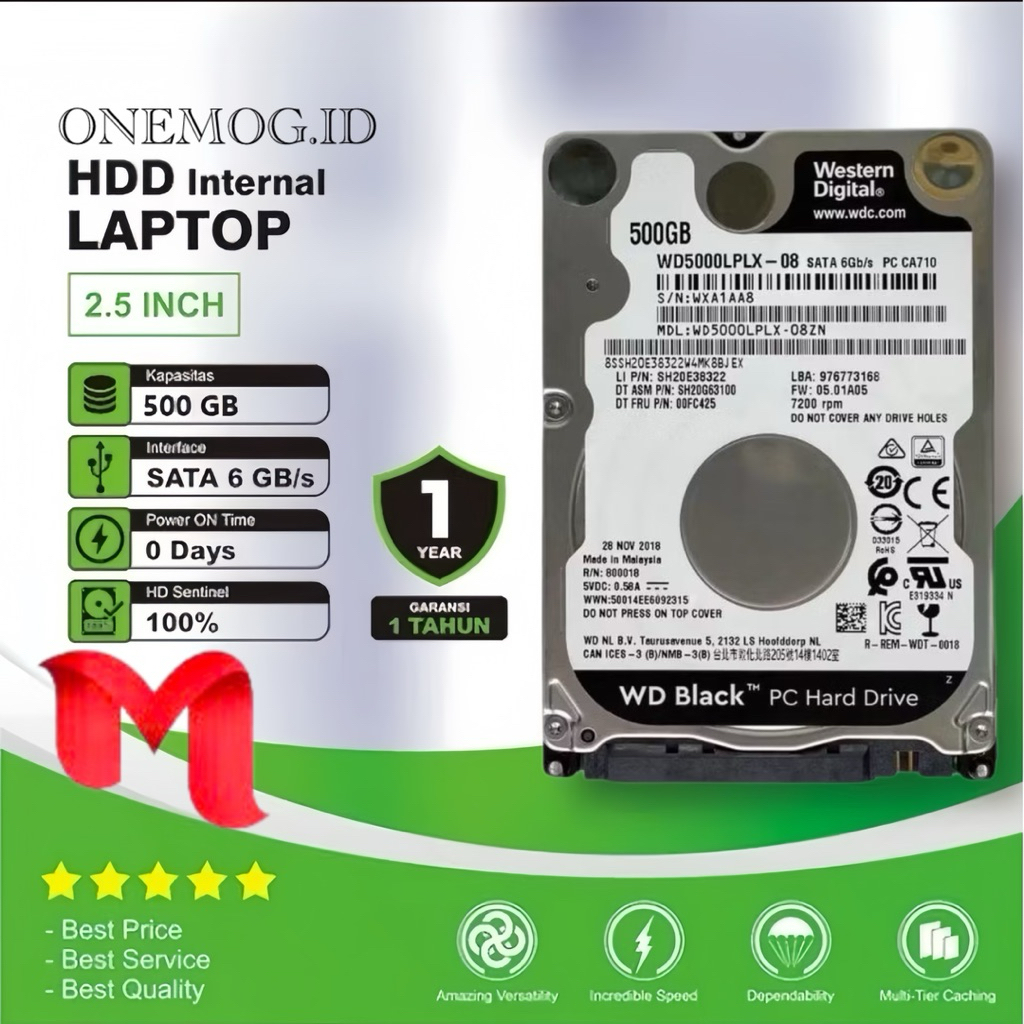 Hardisk Laptop 500GB WD Black Slim Sata Internal 2.5 Inchi Rpm 7200 Baru Promo Hardisk 500GB WD