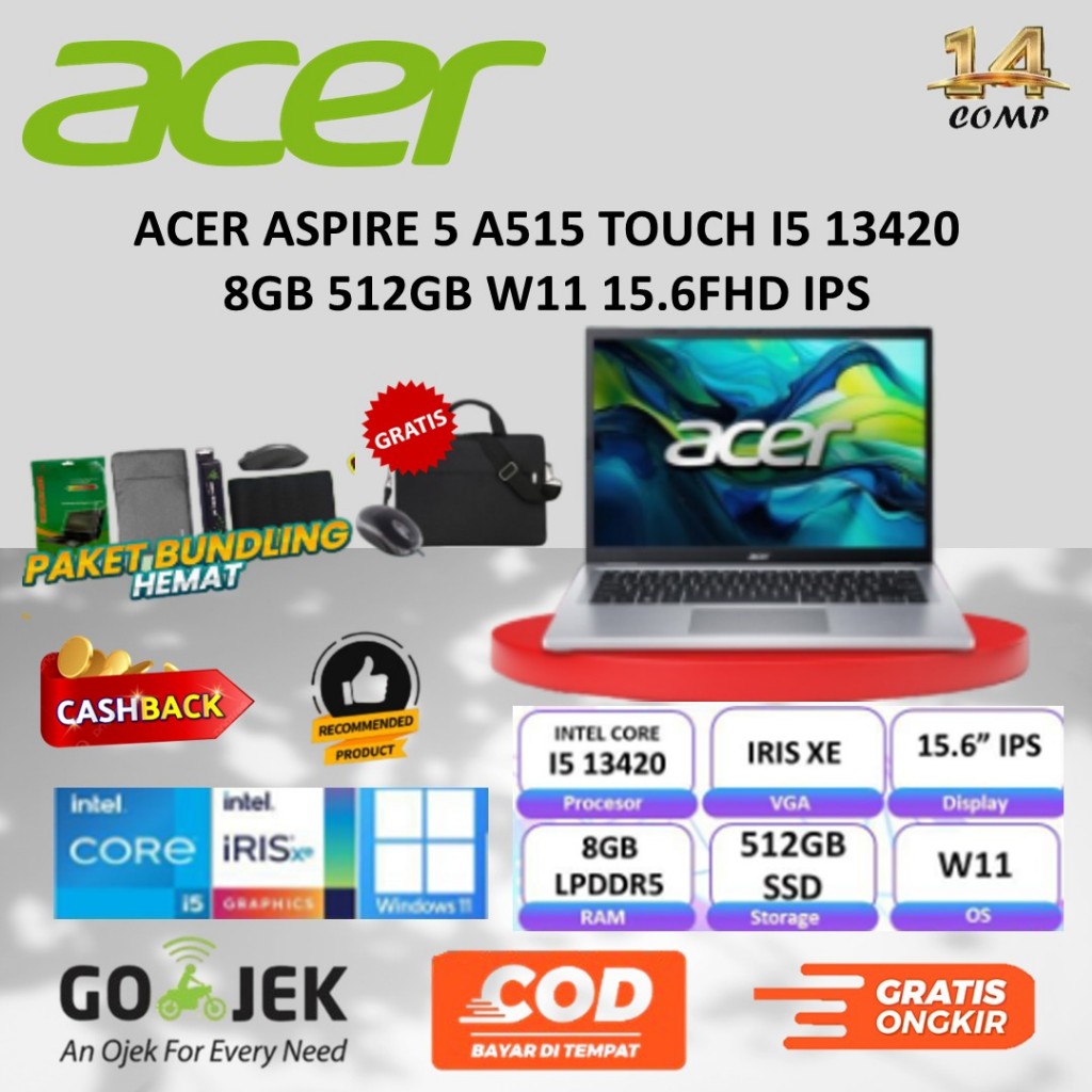 ACER ASPIRE 5 A515 TOUCH I5 13420 8GB 512GB W11 15.6" FHD IPS