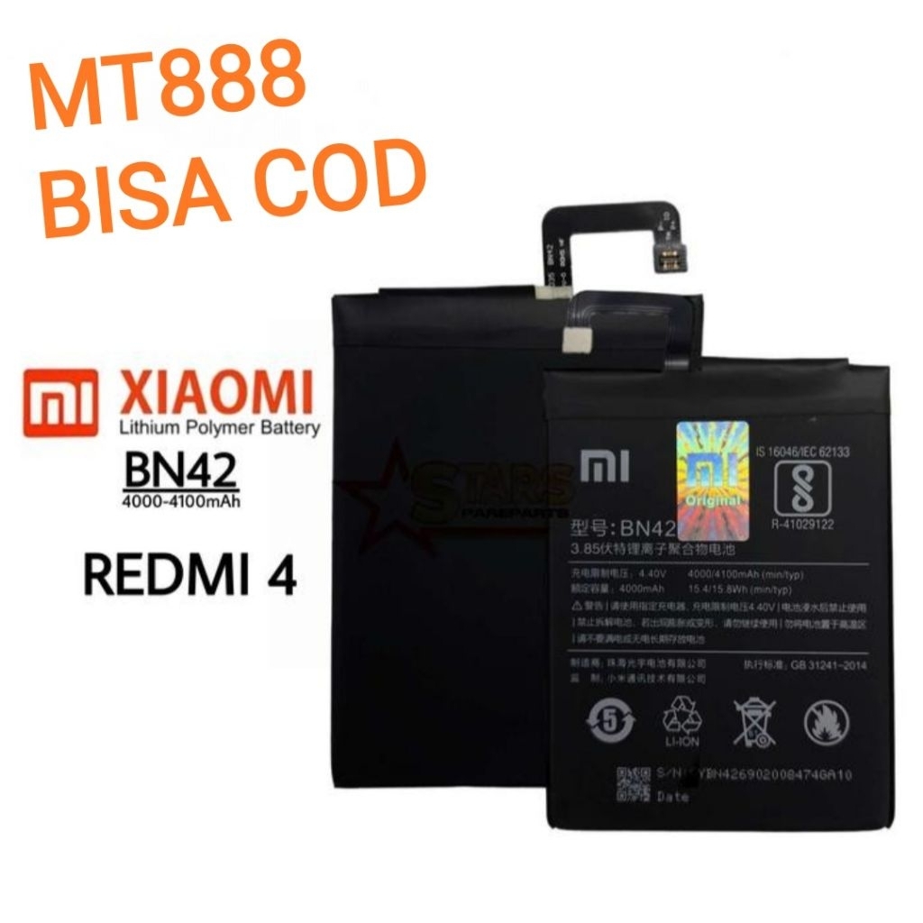 BATTRY BATERAI XIAOMI BN-42 TANAM REDMI 4/REDMI 4X ORIGINAL 100%
