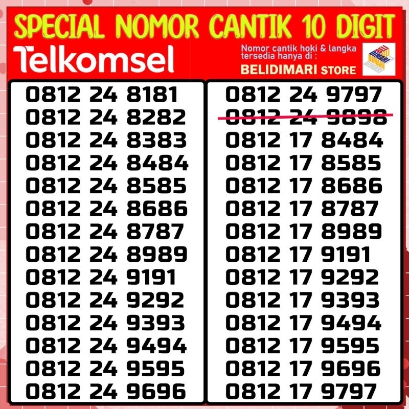 Kartu Perdana Telkomsel  Nomor Cantik 10 Digit Free Kuota 260GB 5G