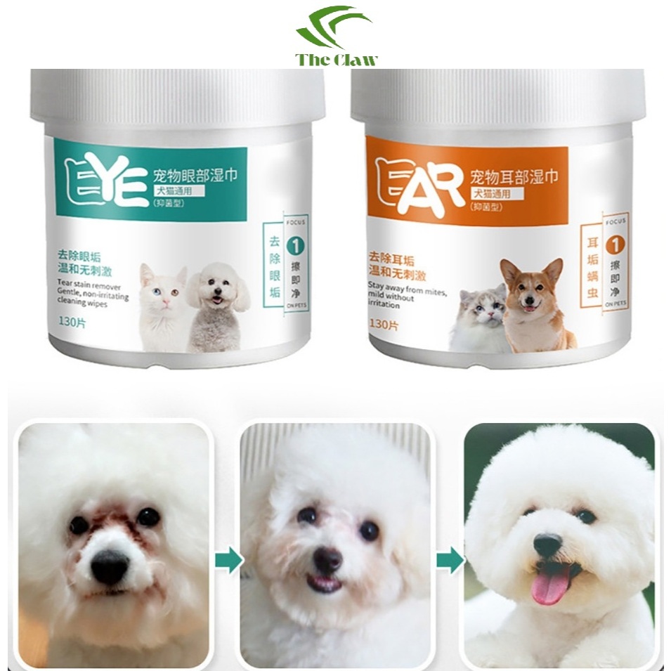 (The Claw) 130 pcs Tisu Tissue pembersih telinga anjing kucing Pembersih Mata Kucing Anjing Pembersi