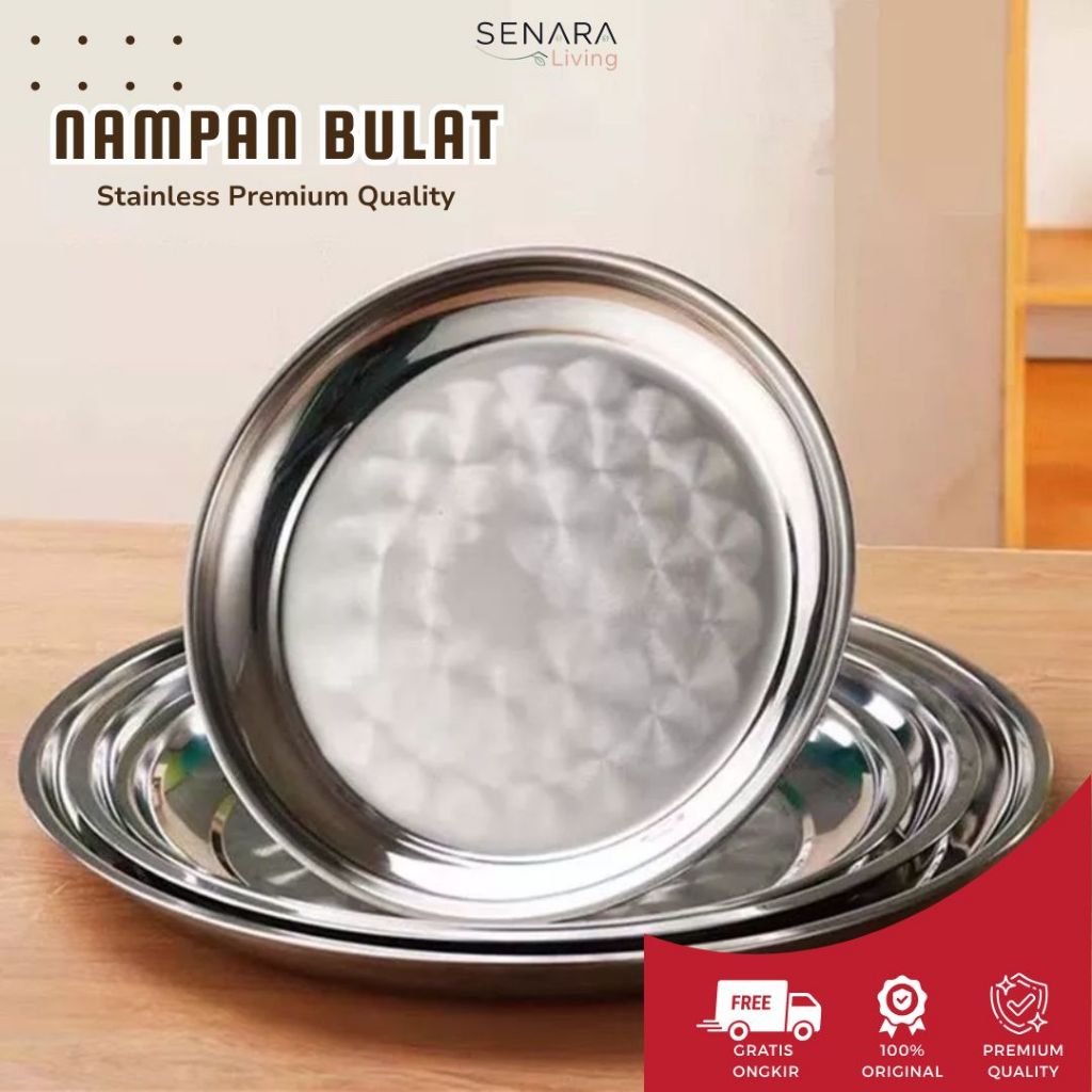 SENARA Living Nampan Bulat Stainless/Stainless Tebal/Nampan Bulat Stainless