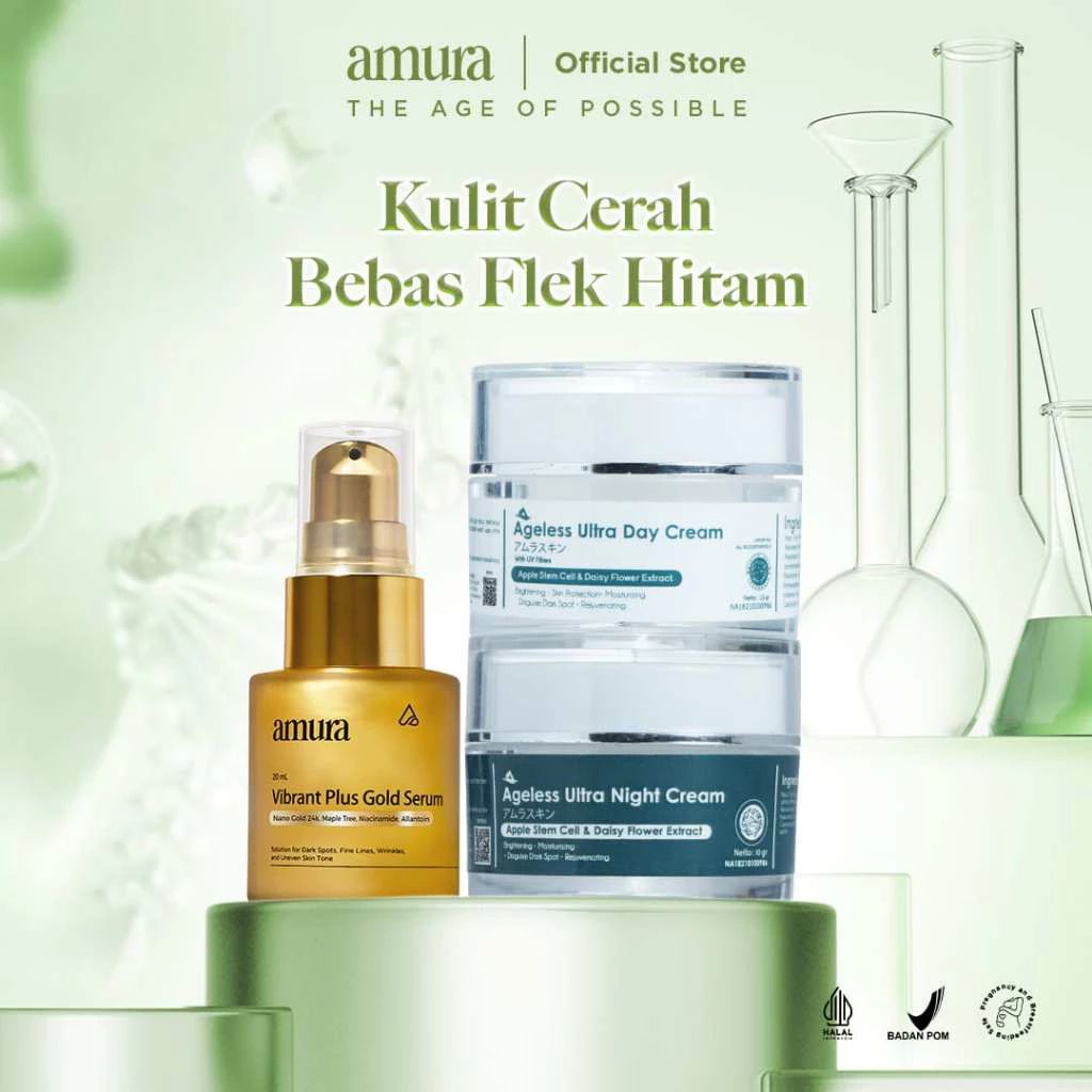 AMURA PAKET SERUM GOLD FREE DAY & NIGHT CREAM - MENCERAHKAN & MENGURANGI FLEK HITAM DAN KERUTAN ( GO
