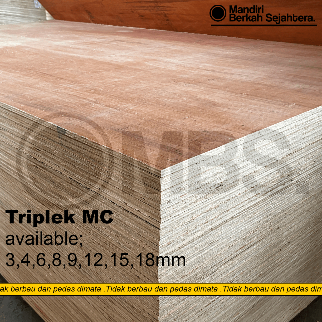 Triplek MC Meranti Campur Tebal 3,4,6,8,9,12,15,18 mm Plywood Kekuatan Struktural Baik Harga Ekonomi