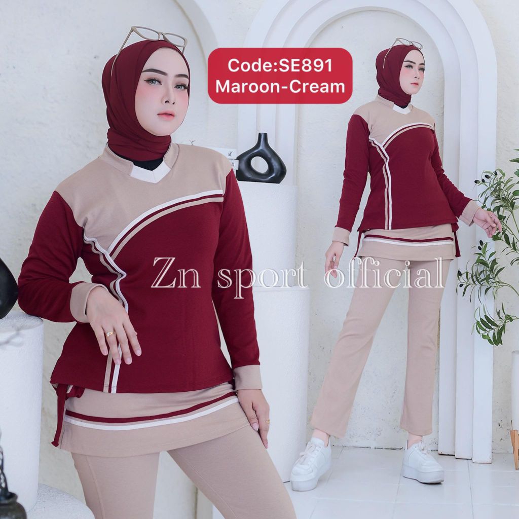 TERBARU Zn Sport-Baju Senam Wanita Setelan Olahraga Wanita Muslim Set Yoga Zumba