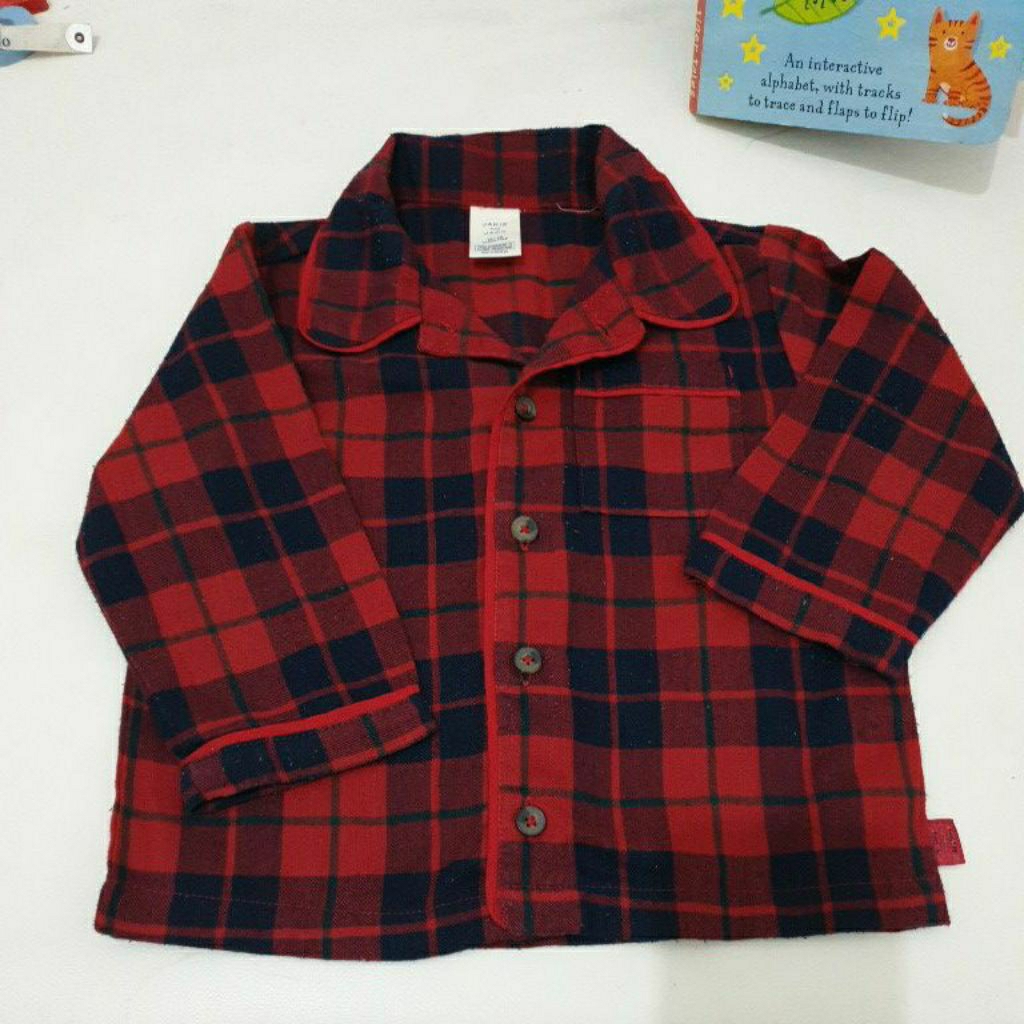 preloved 1 set baju tidur anak kotak2 merah
