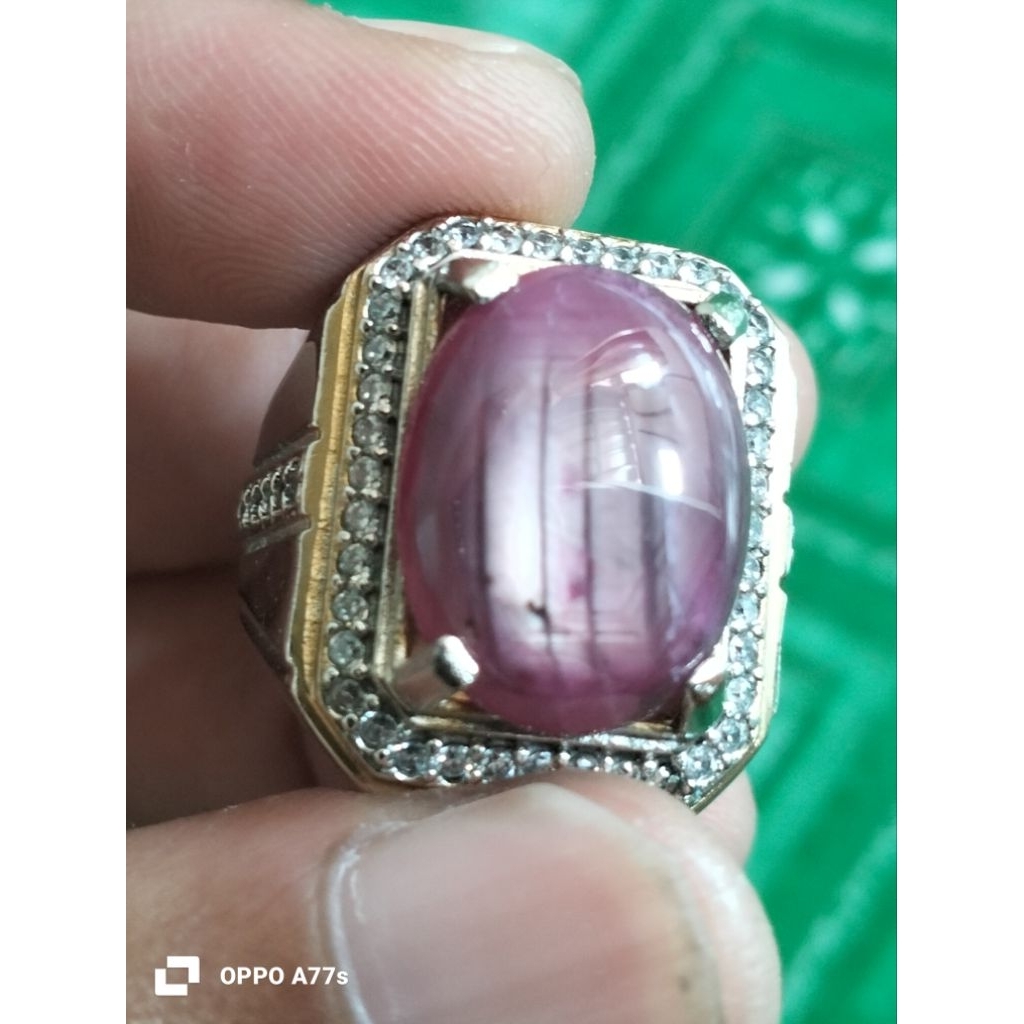 natural batu Ruby belang star 6 jumbo ring 8 alpaka super Doble plat