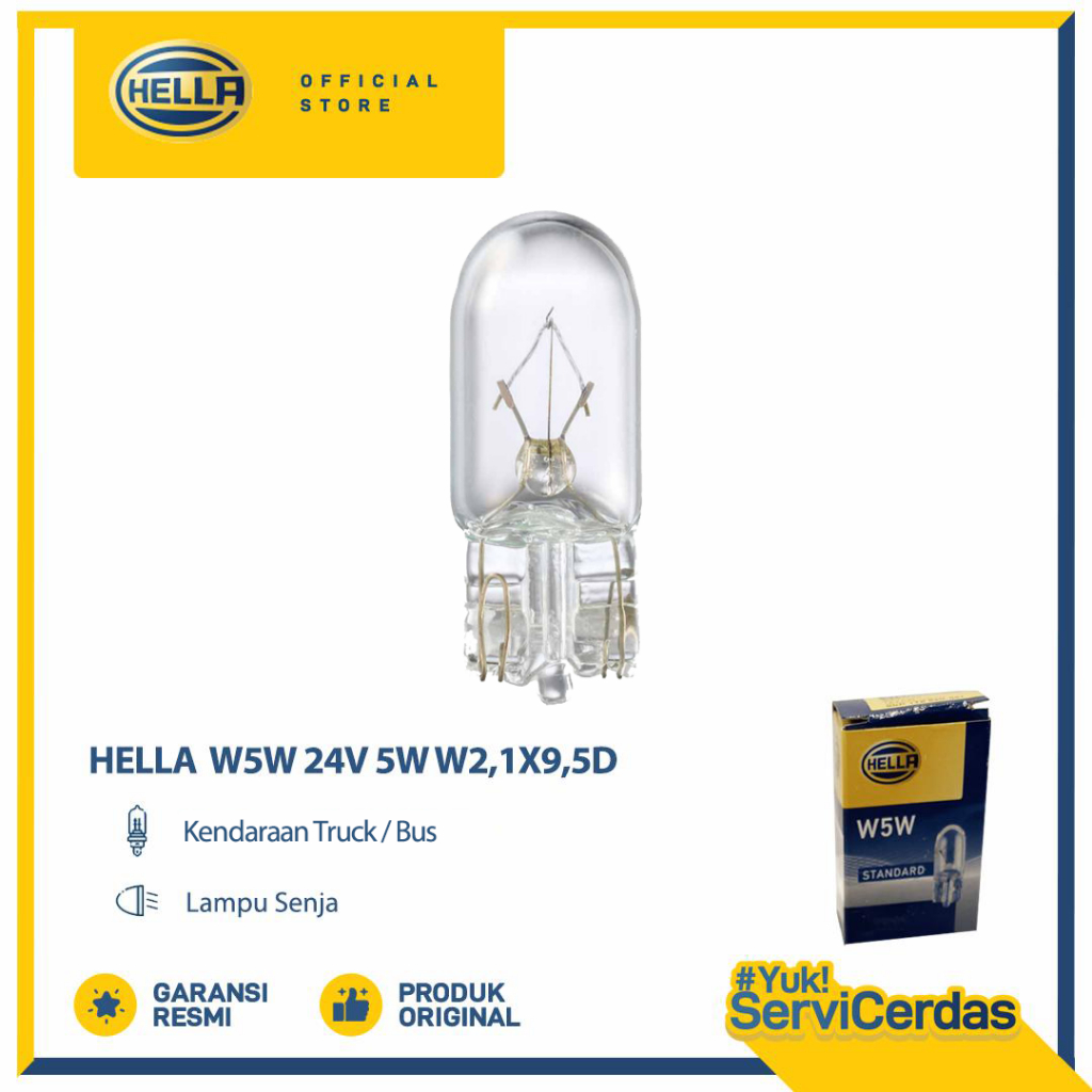 Lampu Senja Mobil Truk HELLA W5W 24V 5W W2,1X9,5D