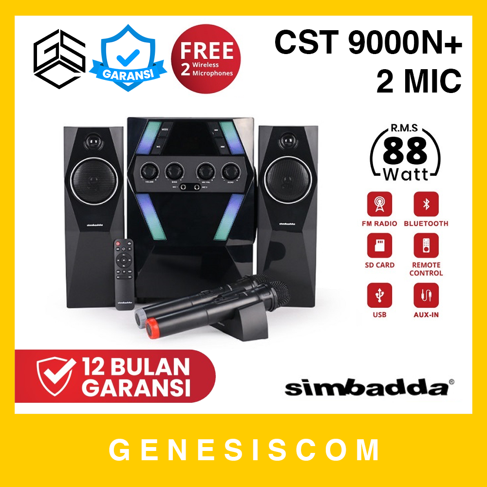 Speaker SIMBADDA CST 9000N+ Bluetooth 2.1 FREE 2 MIC - Multimedia RGB Desktop Subwoofer Wireless Kar