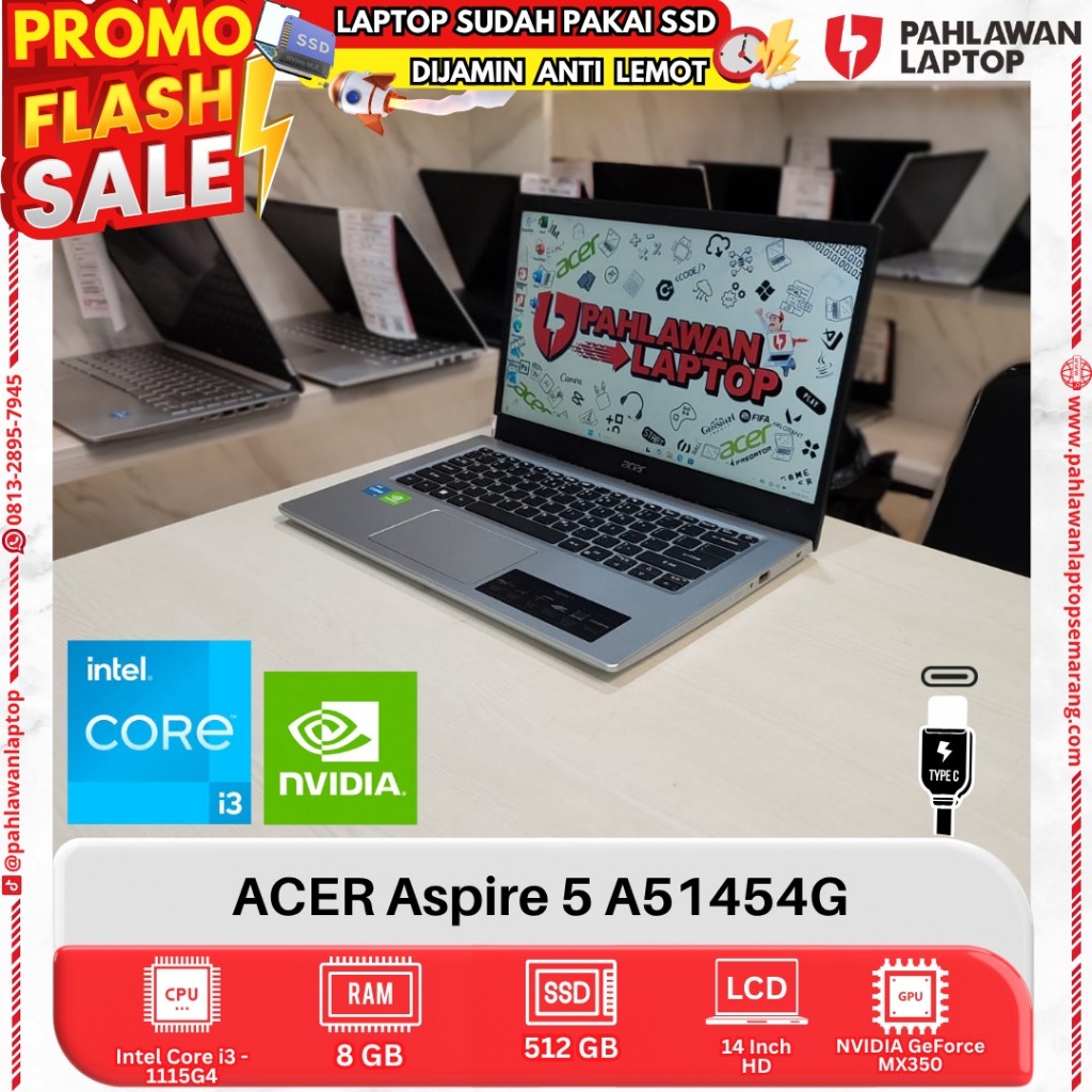 LAPTOP ACER Aspire 5 A51454G Core i3 GEN 11 RAM 8GB SSD 512GB DUAL VGA
