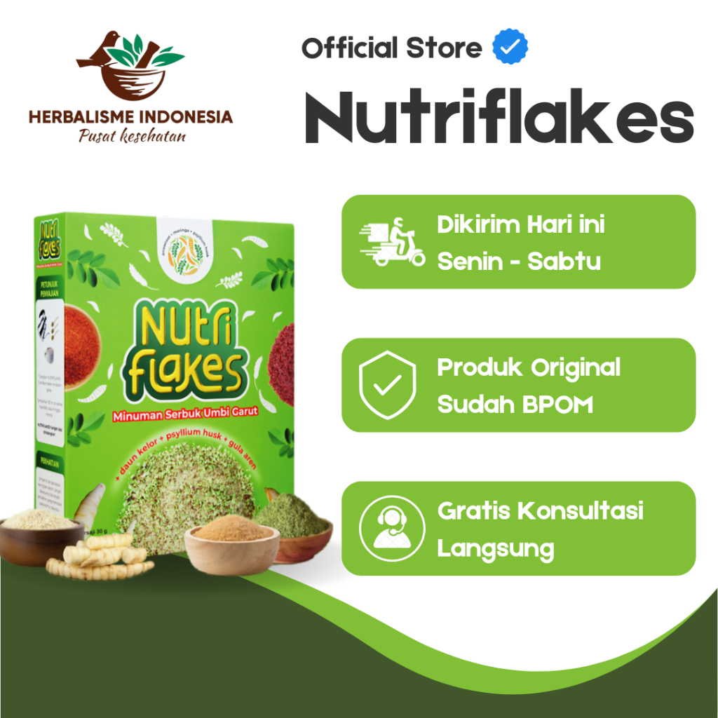 

Nutriflakes Original - Sereal Umbi Garut Asli bantu Atasi Asam Lambung, Maag, Gerd - 280gr