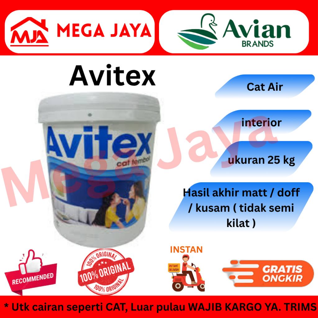 cat avitex 25kg cat air cat tembok interior hasil doff matt