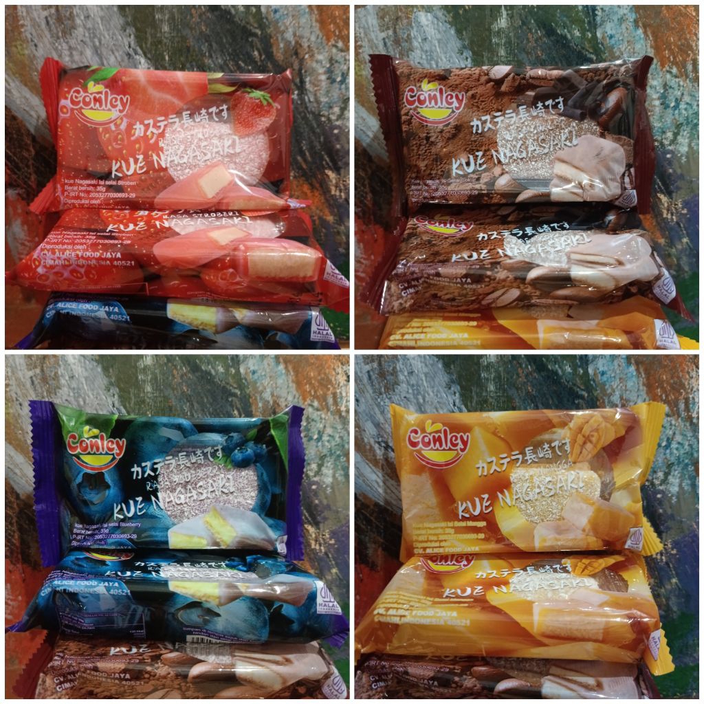 

Conley 4x35gr Kue Nagasaki isi Kue Selai Stroberi Mangga Blueberry Coklat Chocolate Mochi Sponge Cake