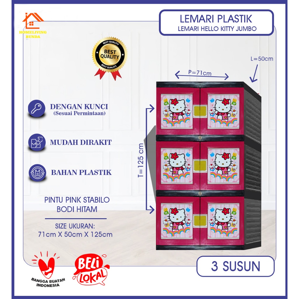Lemari Pakaian Plastik / Lemari Plastik / Lemari Jumbo Lemari Pakaian Lemari Plastik 3 Susun Kunci H