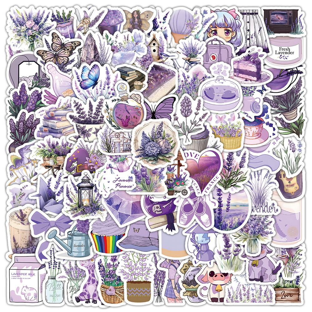 

Stiker Purple Flower Lavender Girl 50 pcs Anti Air Scrapbook HP Helm Laptop