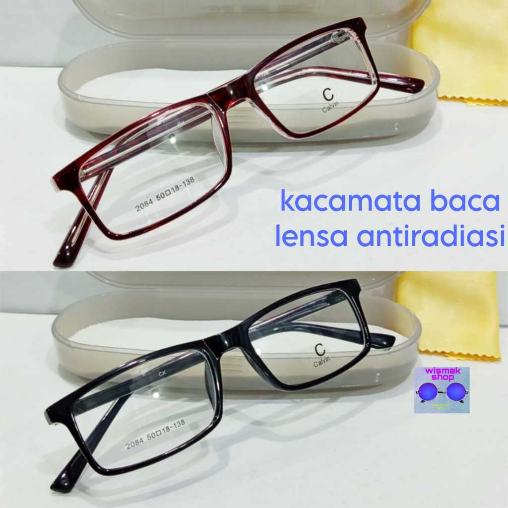 Kacamata baca plus lensa antiradiasi model frame kotak kecil bisa ukuran minus