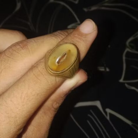 Cincin Batu Akik Cempaka Madu Motif Combong Semi batu +FREE STIKER