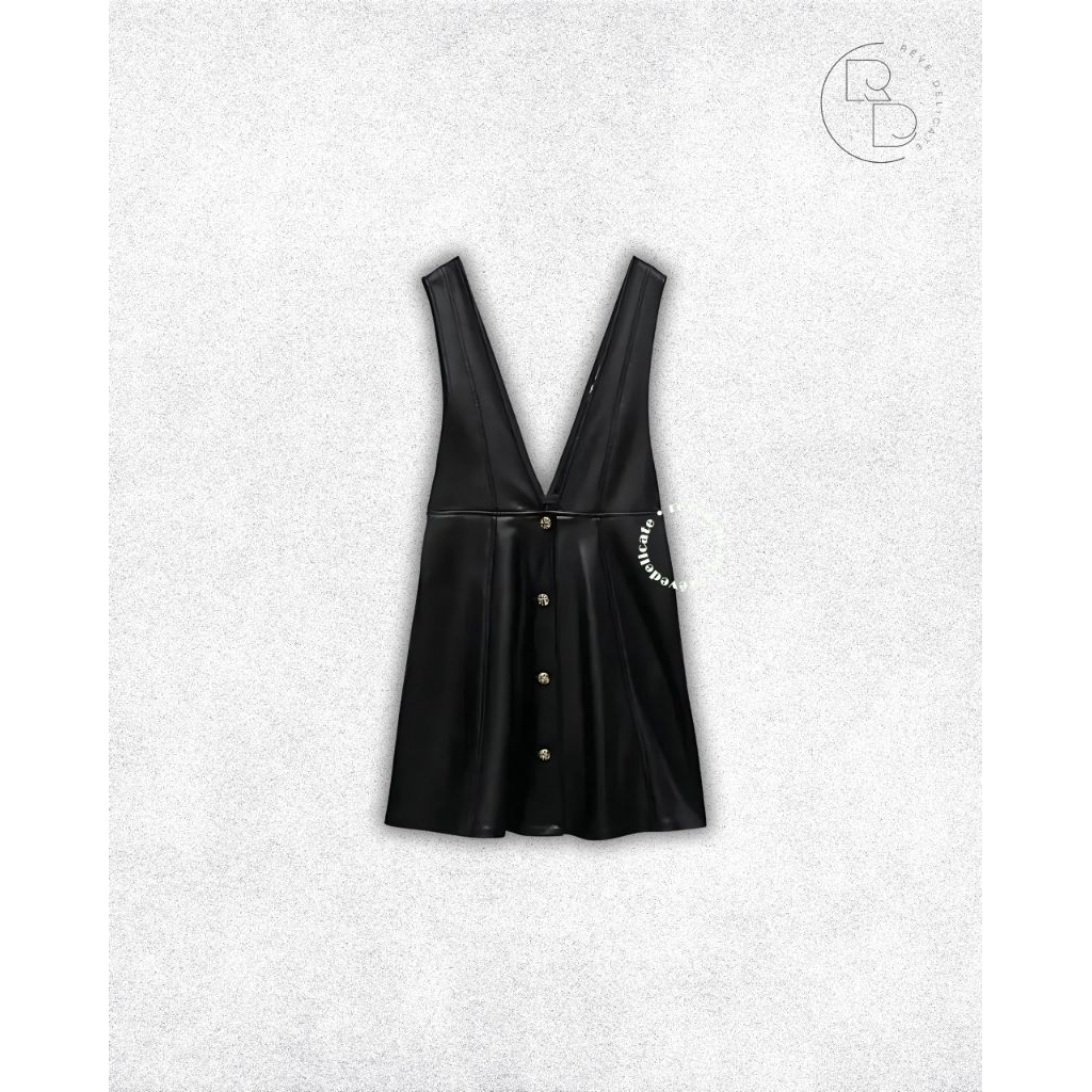 Zara Dress Leather Hitam Wanita & Inner Putih Lengan Panjang - Outfit Stylish Elegan Modern Look Kor