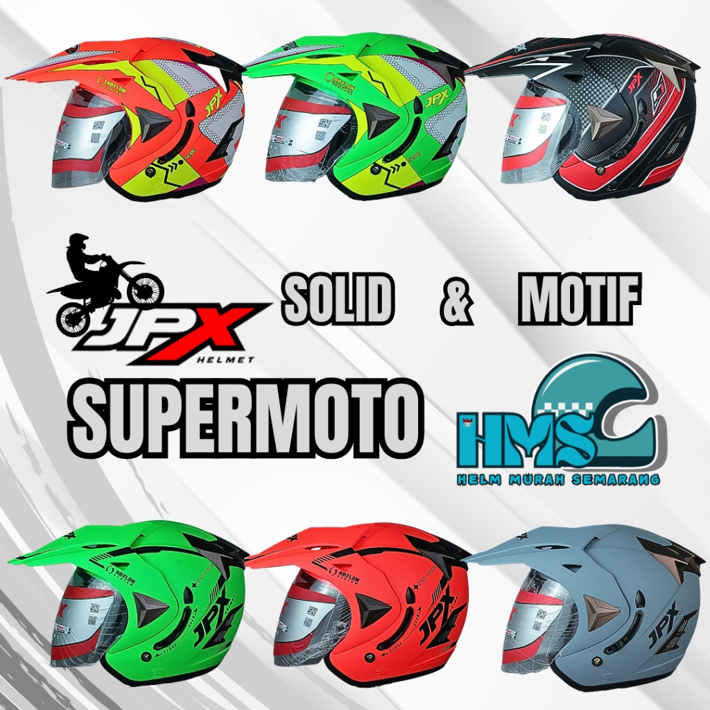 HELM JPX SUPERMOTO WARNA MOTIF & SOLID TERLENGKAP ORIGINAL_JPX SEMICROSS HELM HALF FACE DOUBLE VISOR