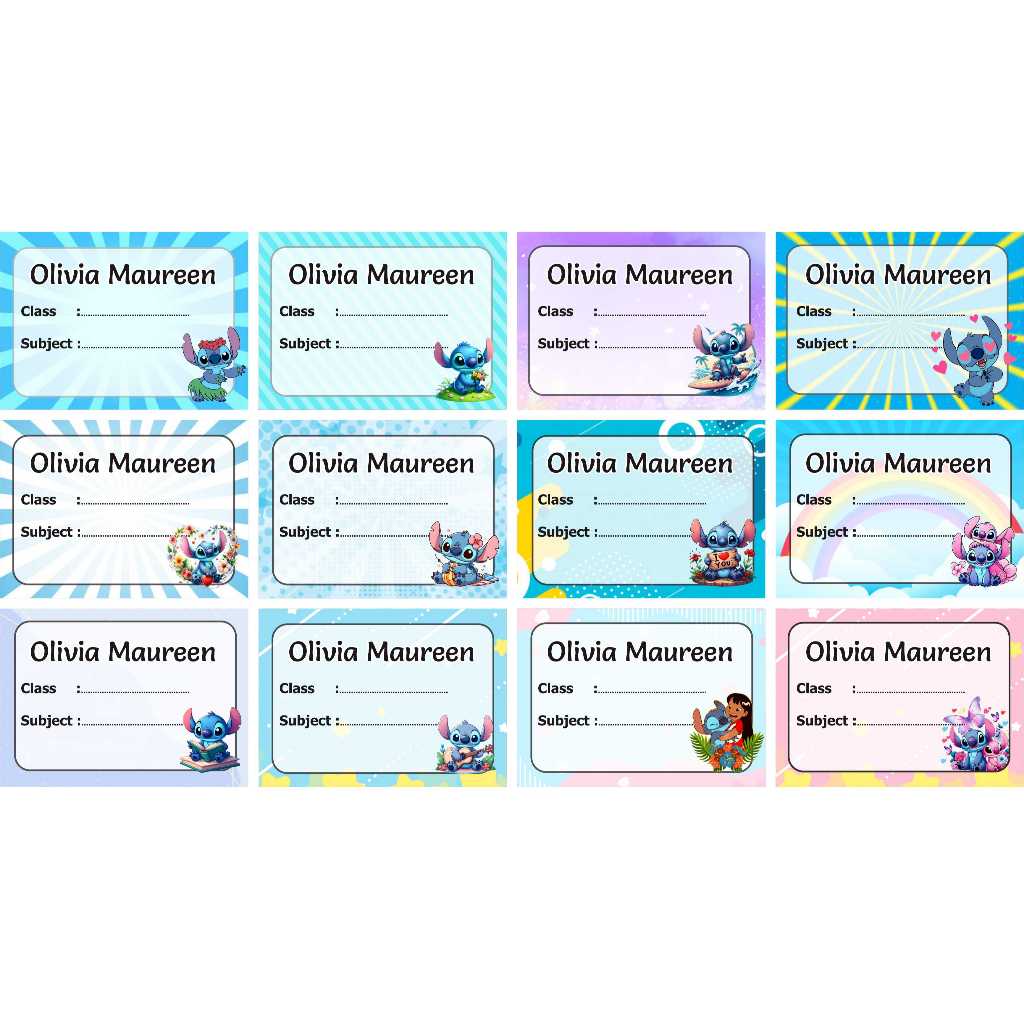 

Stitch Label stiker buku nama kelas mapel custom