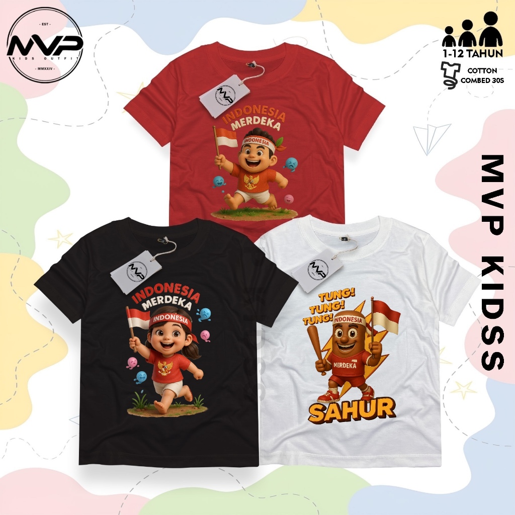 MVP KIDS BAJU KAOS DISTRO ANAK BAJU  KEMERDEKAN 17 AGUSTUS ANAK COWOK DAN CEWEK YANG LAGI TREND