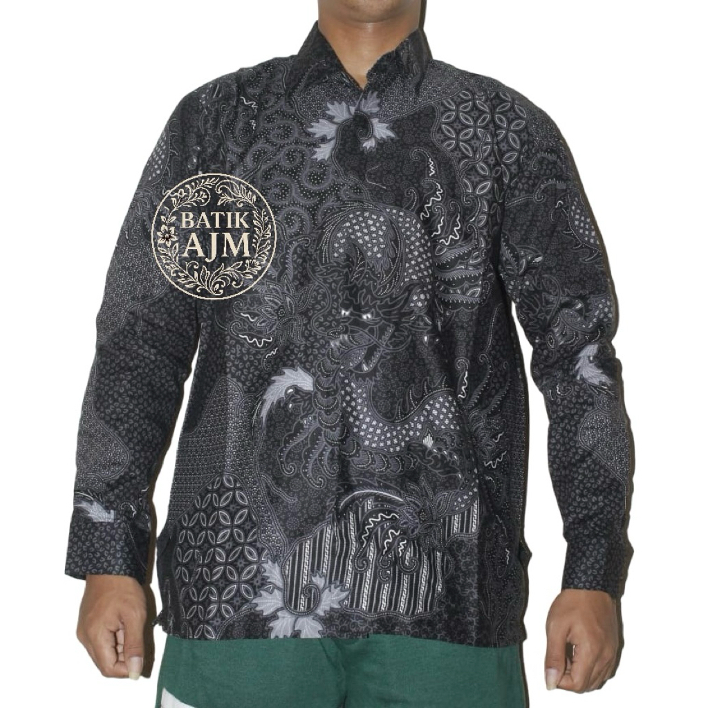 KEMEJA BATIK PRIA ABU HITAM BERLAPIS FURING