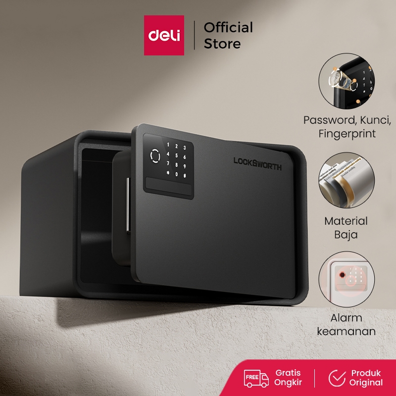 Deli Brankas Besi Digital / Fingerprint Digital Safebox / Alarm Safebox 31x20x20 Brankas Sidik Jari 