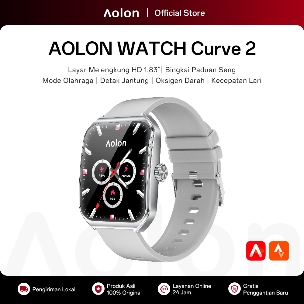 Aolon Curve 2 Smartwatch Original | Alloy Metal | Running Pace | Bluetooth Call Jam Tangan Pintar He