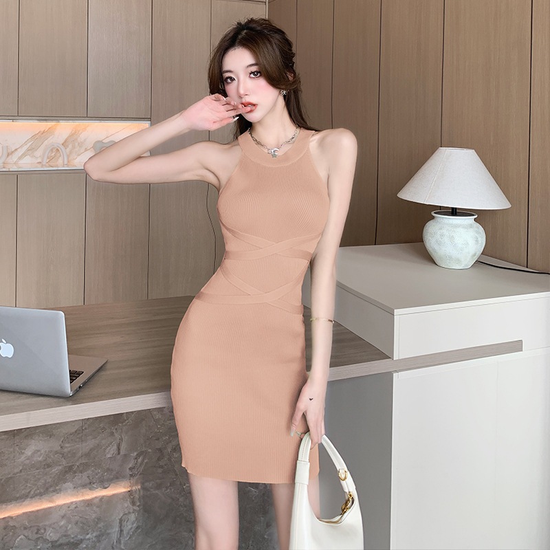 AJW Dress Wanita Halter Neck List Bodycon Knit Premium SAG | Mini Dress Wanita Bodycon List Halter N