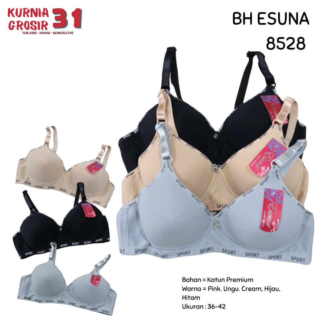 BH Esuna 8528 ukuran 36-42 Polos Tanpa Kawat / Pakaian Dalam Wanita