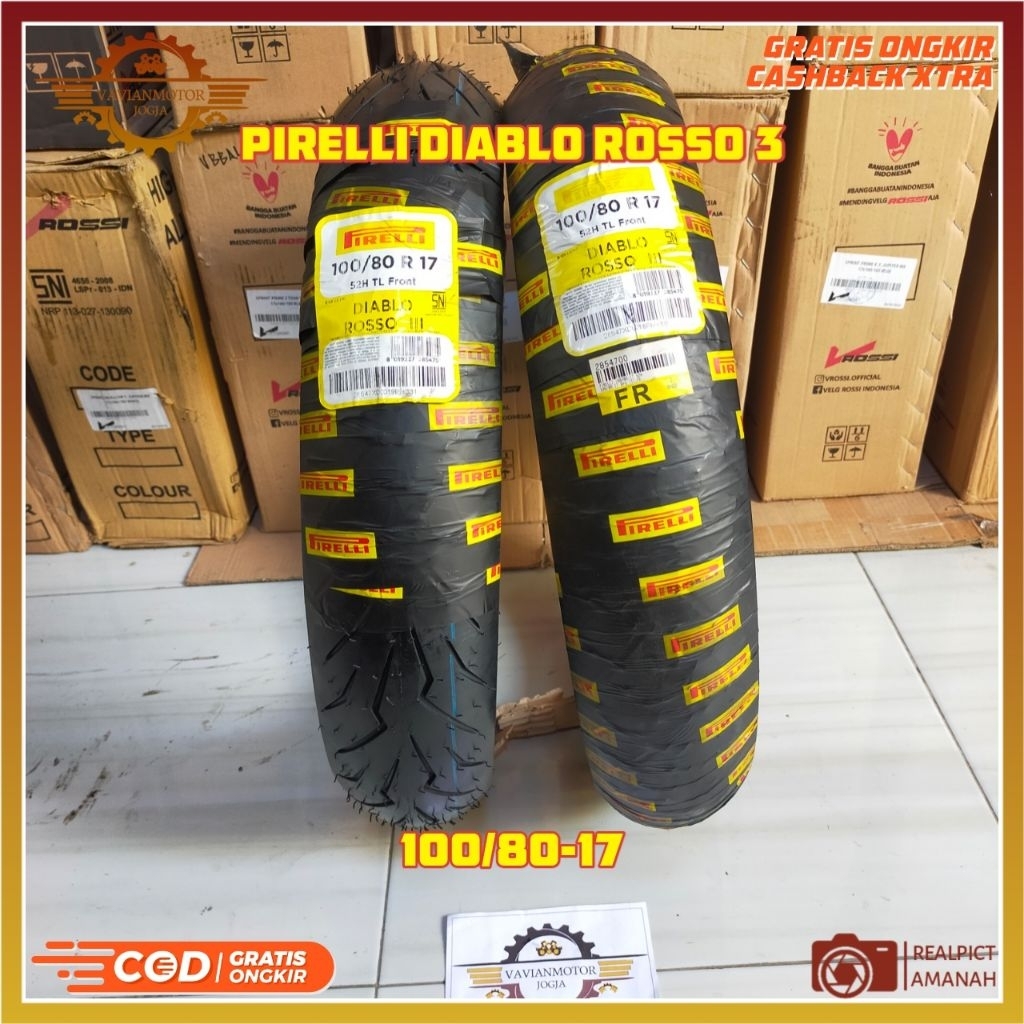 (Promo) Tangan Pertama Ban Pirelli Diablo Rosso 3 DR3 100/80-17 100 80 17 Ring 17 Ban 100/80-17 Orig