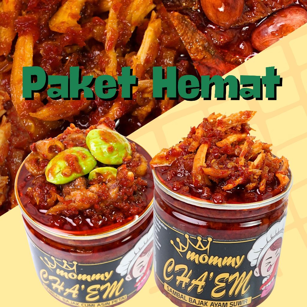 

Paket Hemat Isi 2 Sambal Bajak Pete Jengkol Cumi Asin Ikan Teri Medan Kacang Jengki Ayam Suwir Sambel Bundling Cabe Cabai Merah Pedas Manis / Kemasan Berat 200 Gram / Sambal Mommy Cha'em