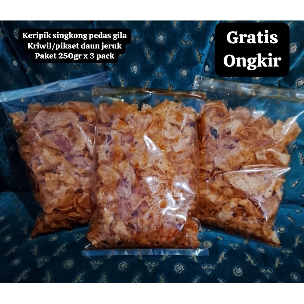 

Paket 3 pack x 250gr Keripik pedas gila kriwil pikset renyah gurih snack viral Bandung gratis packing babblewarp