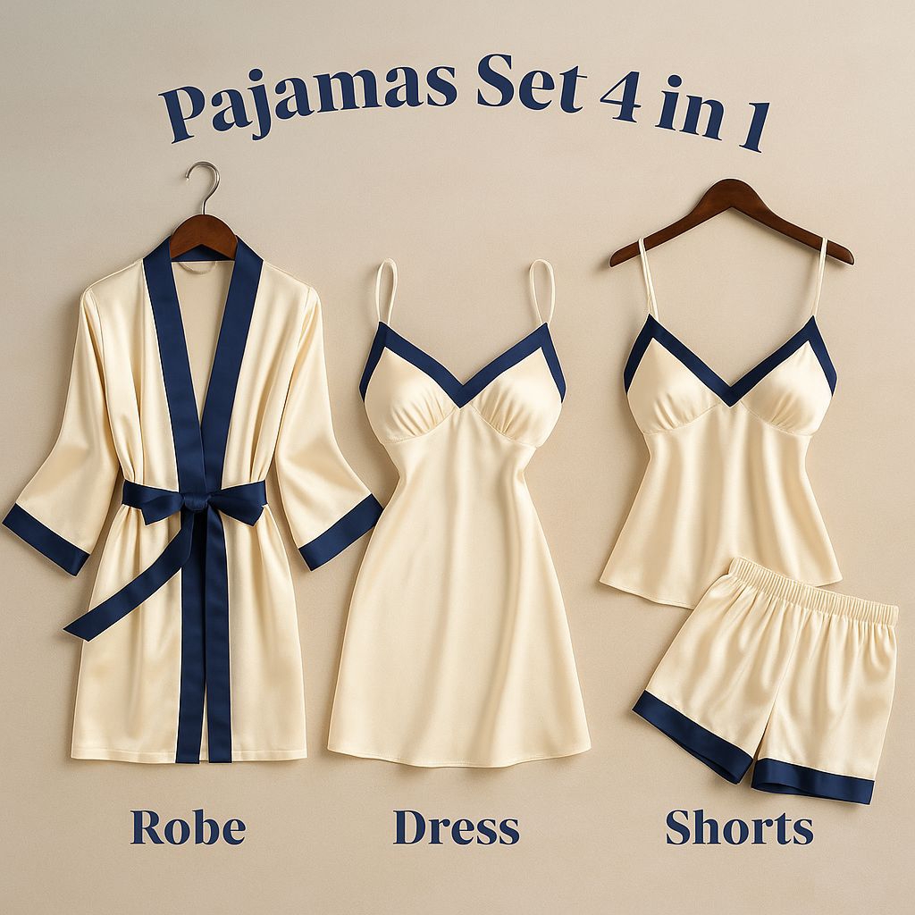 Piyama Wanita 4in1 Set Kimono – Baju Tidur Silk Sutra Premium Import | SHANUM