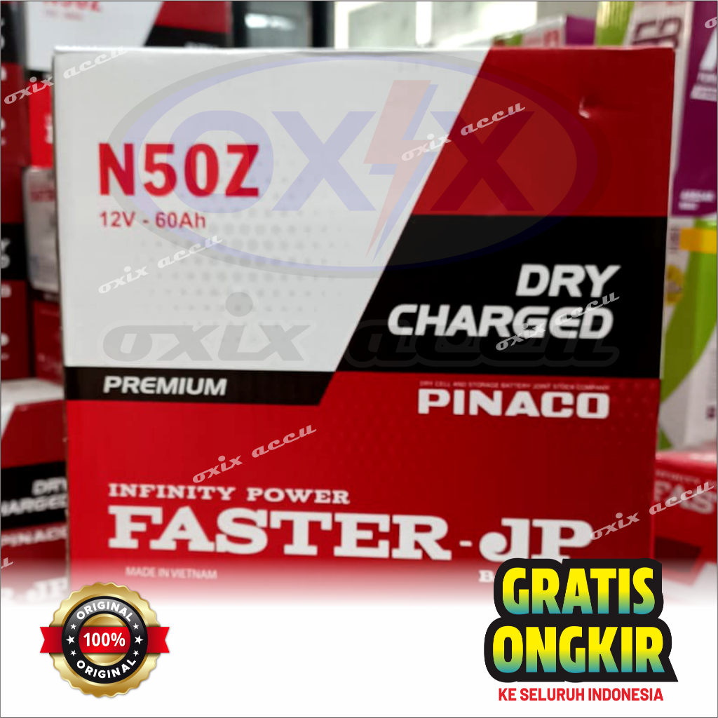 Faster JP N50Z (55D26R) Aki Mobil 12V, 60Ah (Aki Basah) - Aki Truck, Aki L300 dll.