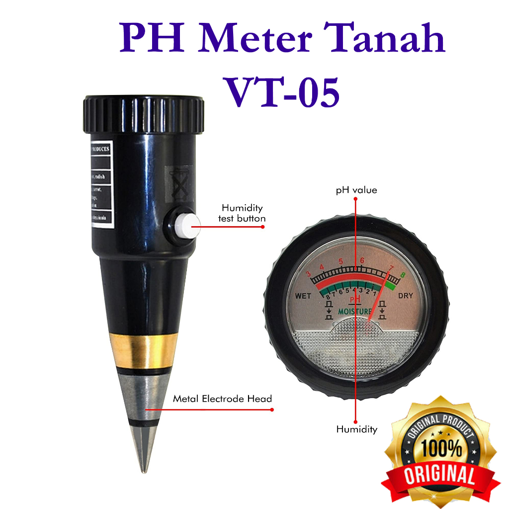 pH Meter Tanah VT-05 ORI AKURAT, Cek Keasaman Tanah, pH Tanah, Soil Tester, pH Tester, Ph Meter VT05