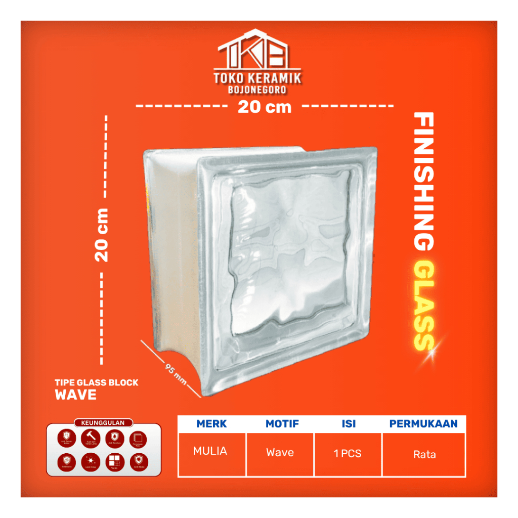 Glass Block Mulia 20x20 cm Wave