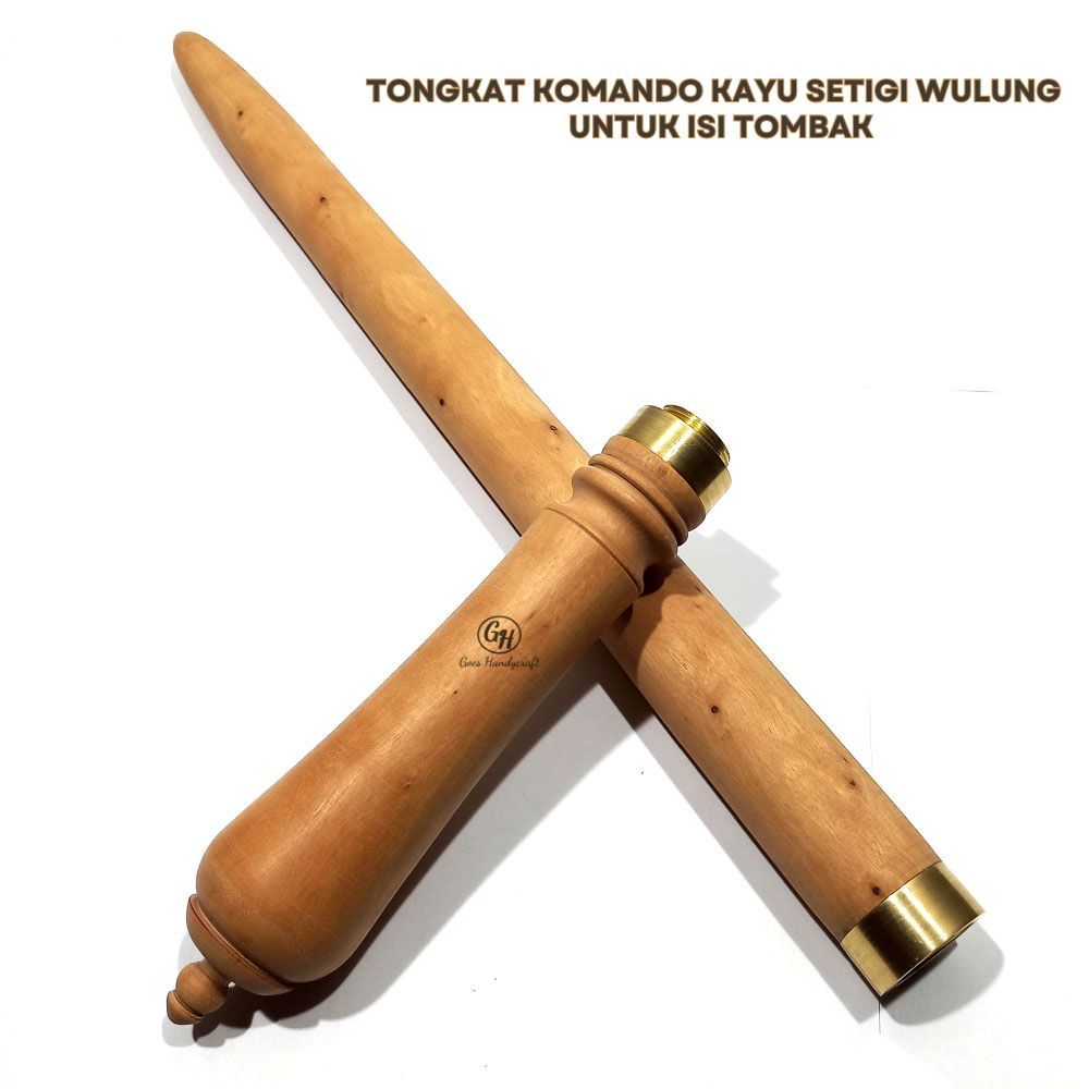 Tongkat komando KAYU Langka SETIGI   Ring drat  kuningan sarung pusaka ASLI