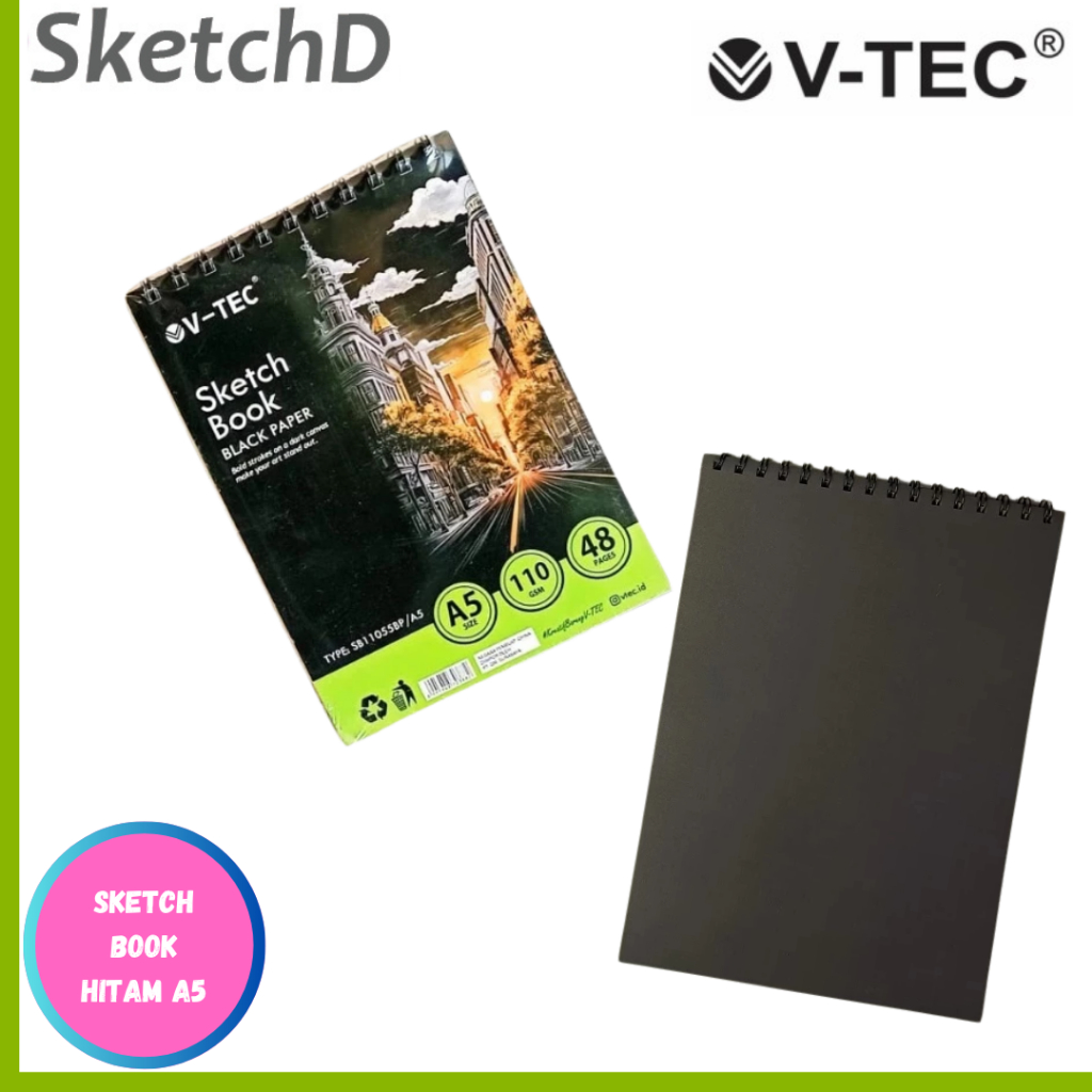 

Buku Gambar Kertas Hitam V-tec A5 sketchbook black paper 110 gsm 48 lembar Vtec